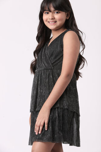 Black Solid Sleeveless Dress, Black, image 3